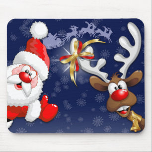 Tecknaden Santa och Reindeer Merry Christmass Lyck Musmatta