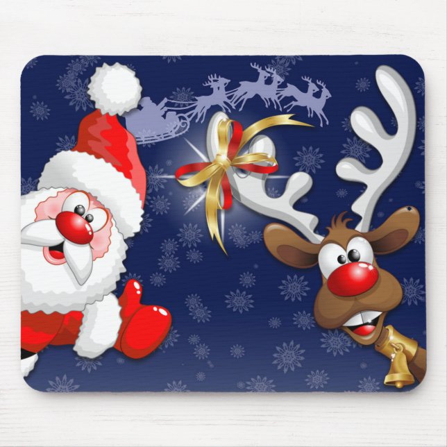 Tecknaden Santa och Reindeer Merry Christmass Lyck Musmatta (Framsidan)