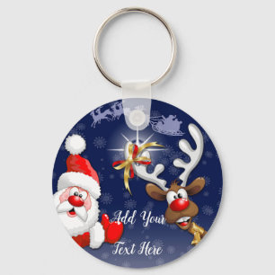 Tecknaden Santa och Reindeer Merry Christmass Lyck Nyckelring