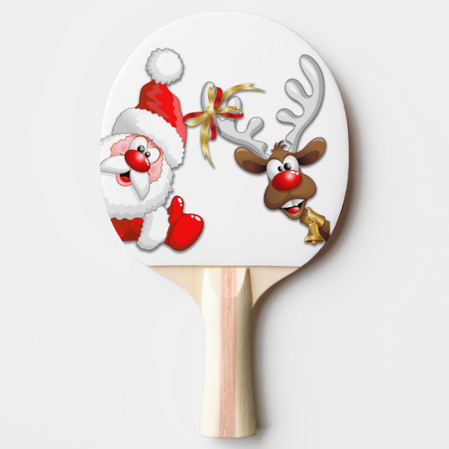 Tecknaden Santa och Reindeer Merry Christmass Lyck Pingisracket (Framsidan)