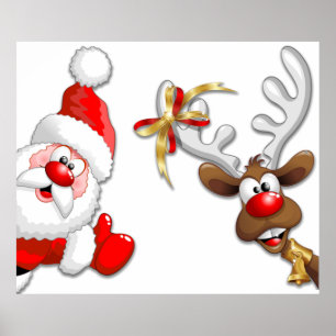 Tecknaden Santa och Reindeer Merry Christmass Lyck Poster