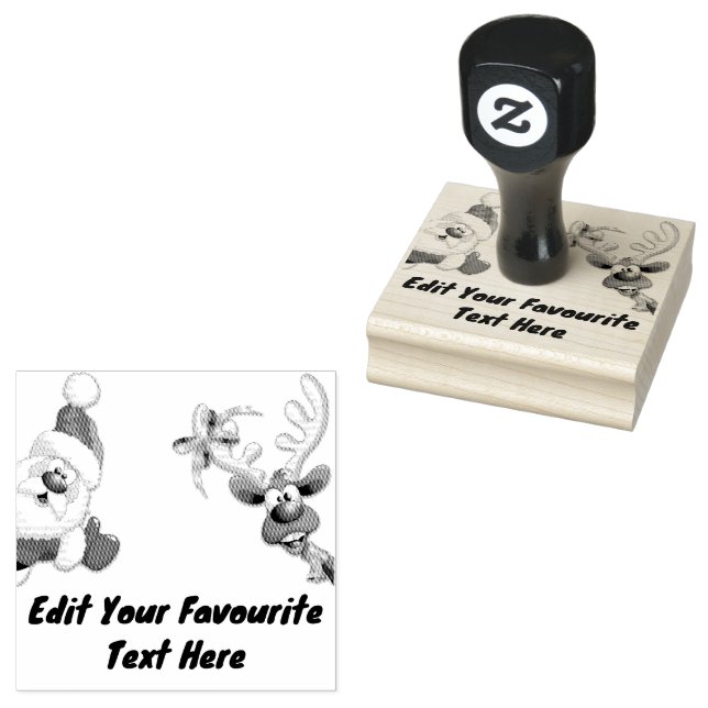 Tecknaden Santa och Reindeer Merry Christmass Lyck Stämpel (Stämplad)