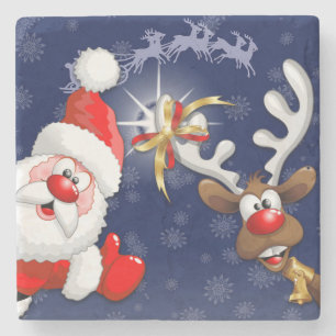 Tecknaden Santa och Reindeer Merry Christmass Lyck Stenunderlägg