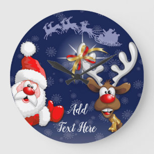 Tecknaden Santa och Reindeer Merry Christmass Lyck Stor Klocka