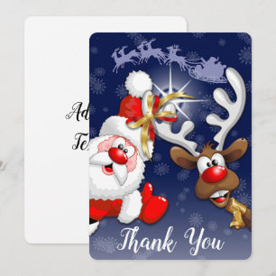 Tecknaden Santa och Reindeer Merry Christmass Lyck Tack Kort