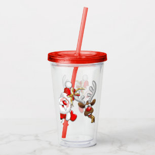 Tecknaden Santa och Reindeer Merry Christmass Lyck Take Away Mugg