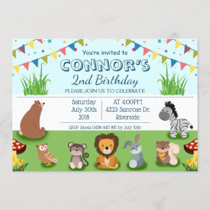 Tecknaden Skogsdjur Kid Birthday Personalize Inbjudningar
