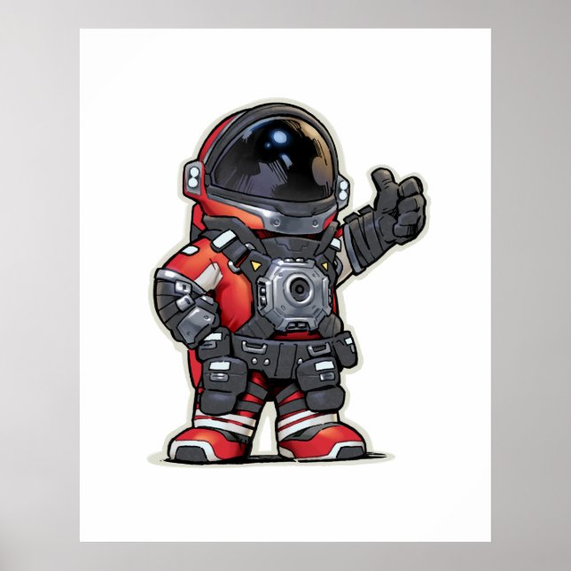Tecknaden Space Ingenjör Poster - Röd (Framsidan)