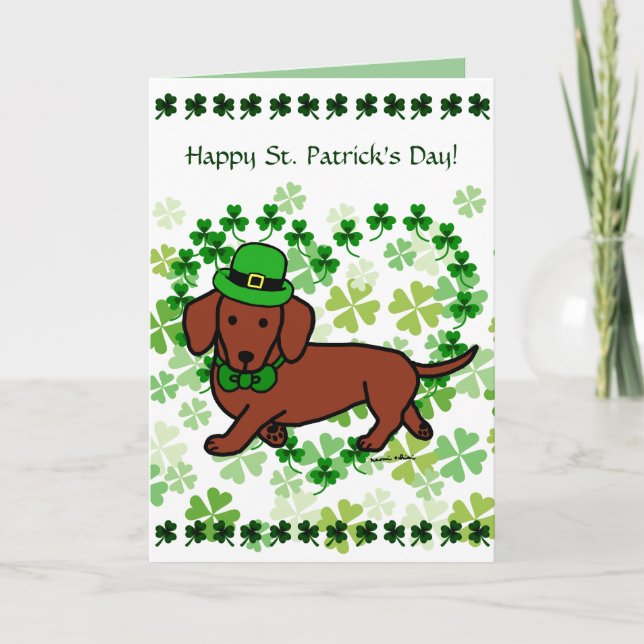 Tecknaden St. Patrick Day Dachshund Kort (Framsida)