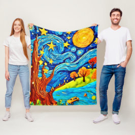 Tecknaden Starry Night: Surrealism Inspired Art Fleecefilt