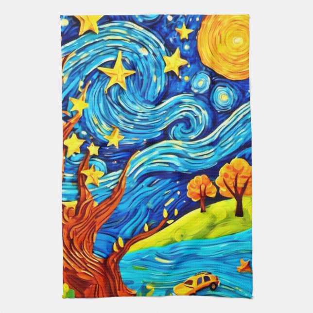 Tecknaden Starry Night: Surrealism Inspired Art Kökshandduk (Vertikal)
