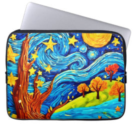 Tecknaden Starry Night: Surrealism Inspired Art Laptop Fodral