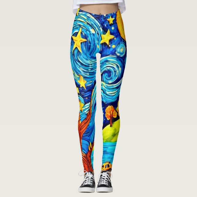 Tecknaden Starry Night: Surrealism Inspired Art Leggings (Framsida)