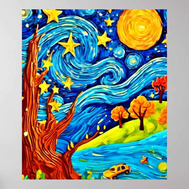 Tecknaden Starry Night: Surrealism Inspired Art Poster (Framsidan)