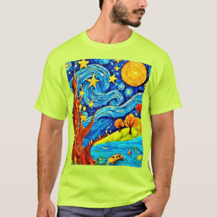 Tecknaden Starry Night: Surrealism Inspired Art T Shirt