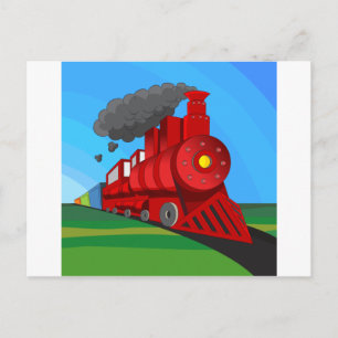 Tecknaden Steam Tåg Locomotive Vykort