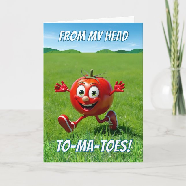 Tecknaden Tomato Pun för helgdag för frukost Cute- Kort (Framsida)