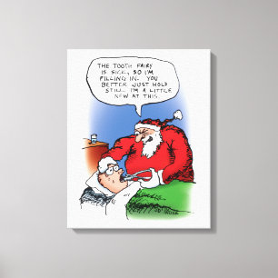 Tecknaden Tooth Fairy Santa Funny jul Canvastryck