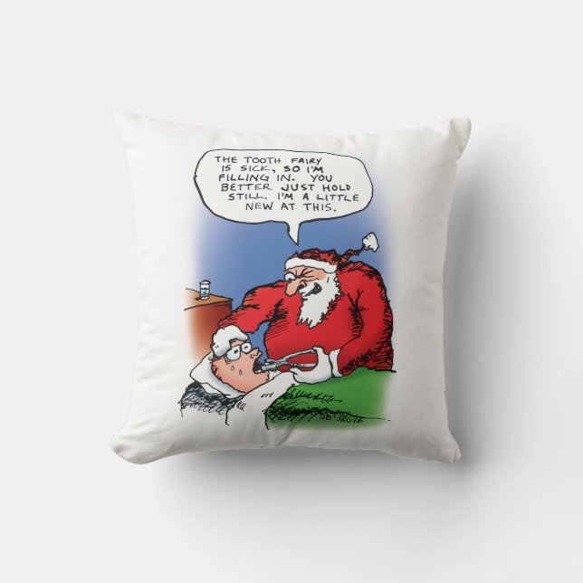 Tecknaden Tooth Fairy Santa Funny jul Kudde (Framsida)
