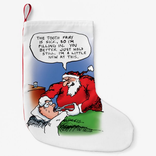 Tecknaden Tooth Fairy Santa Funny jul Liten Julstrumpa (Framsidan)