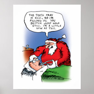 Tecknaden Tooth Fairy Santa Funny jul Poster