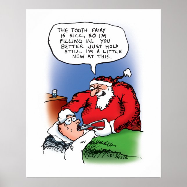 Tecknaden Tooth Fairy Santa Funny jul Poster (Framsidan)