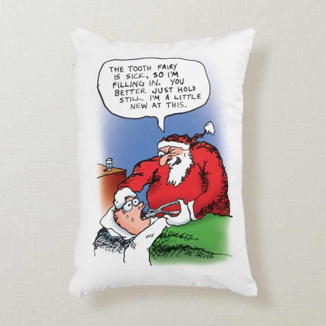 Tecknaden Tooth Fairy Santa Funny jul Prydnadskudde (Framsidan(Vertikal))
