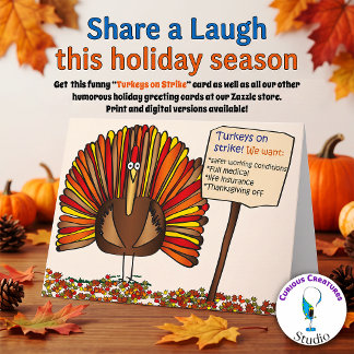 Tecknaden "Turkey on Strejka" i Thanksgiving Helgkort