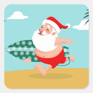 Tecknaden vid Santa at-stranden Fyrkantigt Klistermärke