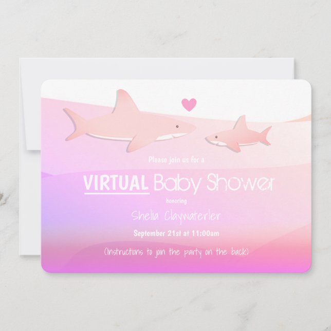Tecknaden virtuell babyskare Rosa Ocean Shark Inbjudningar (Framsida)