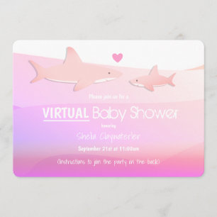 Tecknaden virtuell babyskare Rosa Ocean Shark Inbjudningar