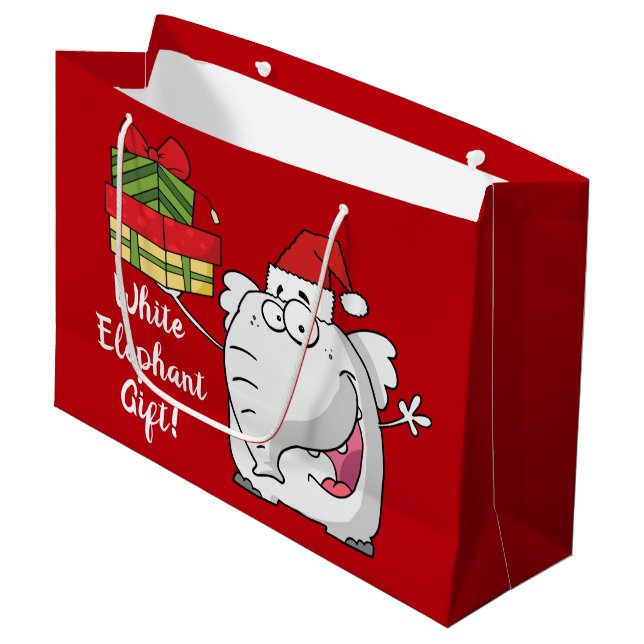 Tecknaden White Elephant Santa Hat Gifts (Framsidan Vinklad)