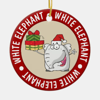 Tecknaden White Elephant Santa Hat Gifts Julgransprydnad Keramik