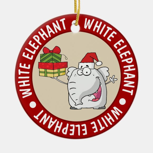 Tecknaden White Elephant Santa Hat Gifts Julgransprydnad Keramik (Framsidan)