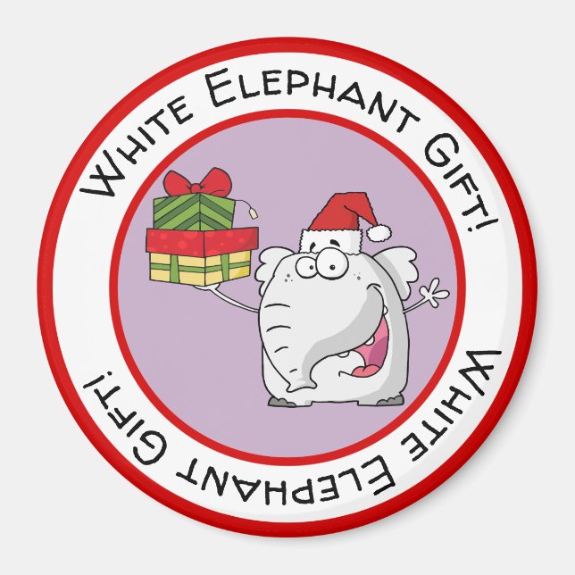 Tecknaden White Elephant Santa Hat Gifts Magnet (Framsidan)