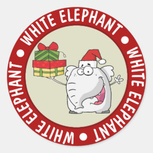 Tecknaden White Elephant Santa Hat Gifts Runt Klistermärke