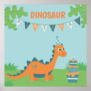 Tecknadens dinosaurietårta blåser ljus poster