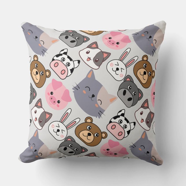 tecknadens huvuden mönster.w benvit BG Kudde (Framsida)