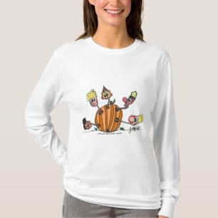 Tecknadens huvuden som kommer ut ur en pumpa t shirt