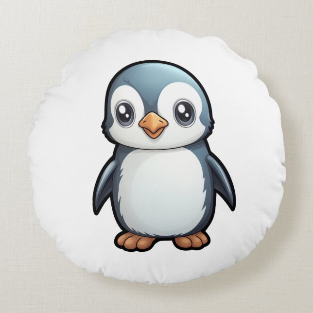 Tecknadens penguinillustration rund kudde (Framsidan)