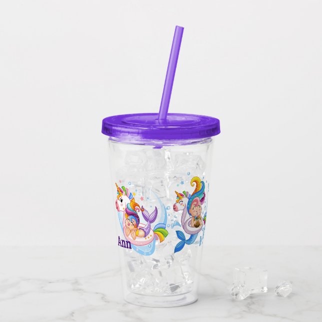 Tecknadens Sjöjungfruar och Unicorn-Anpassningsbar Take Away Mugg (Baksida Ice)