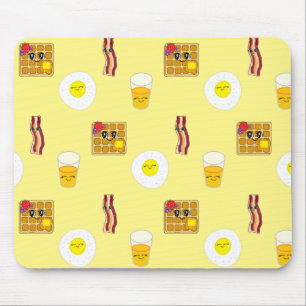Tecknader av cute Bacon, ägg och våffel Musmatta