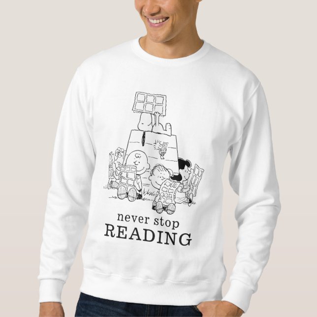 Tecknader för Peanuts Gang-läsning Lång Ärmad Tröja (Framsida)