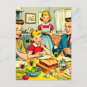Tecknader för Retro Lycklig-familjen Vykort