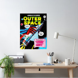 Tecknader för Retro Sci-Fi Äventyr Rymden Poster