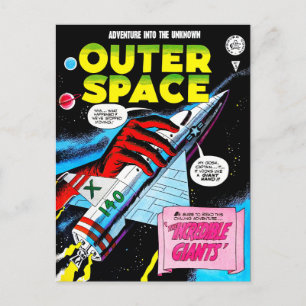 Tecknader för Retro Sci-Fi Äventyr Rymden Vykort