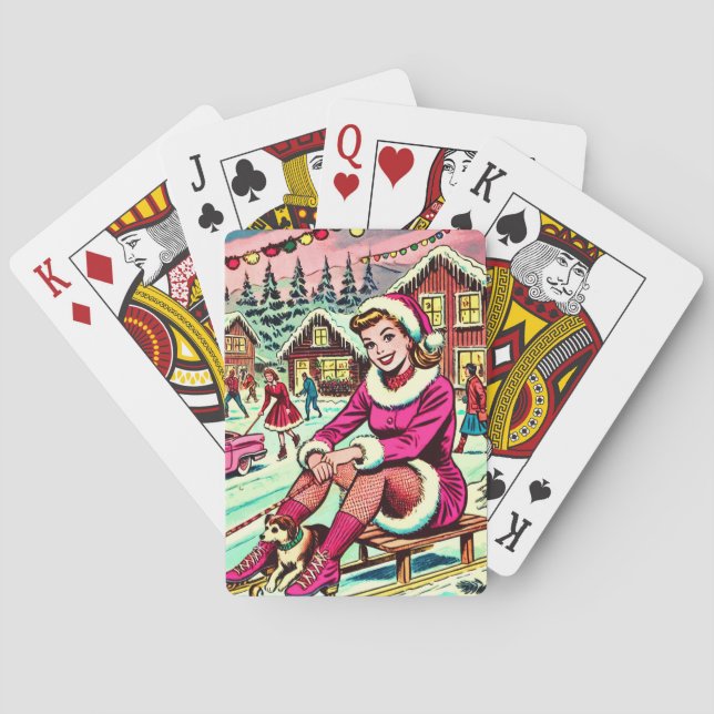 Tecknader för Retro Winter-jul Casinokort (Baksidan)