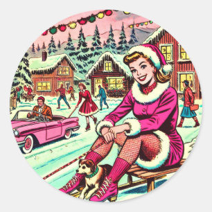 Tecknader för Retro Winter-jul Runt Klistermärke