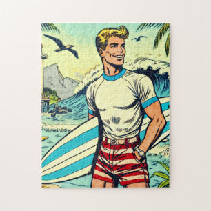 Tecknader för Surfan Retro Beach Pussel