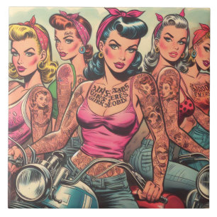Tecknader för Tattoo Biker Girls Kakelplatta